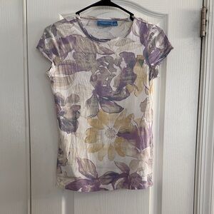 Simply Vera Vera Wang Purple and Yellow Floral Short Sleeve Top